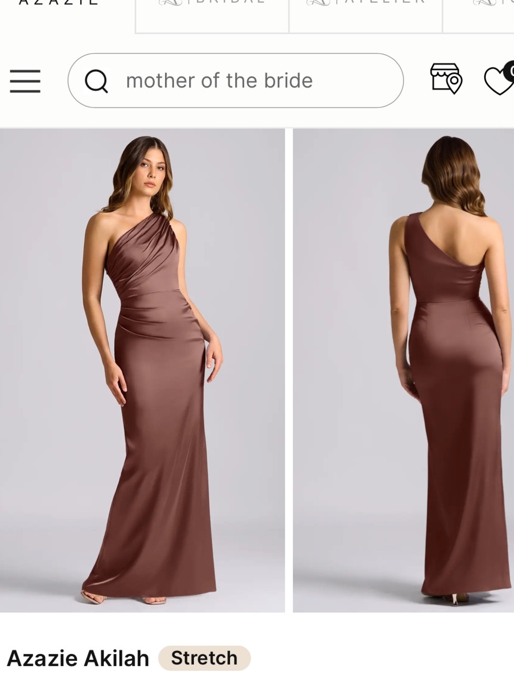 Azazie Akilah Stretch Espresso Mermaid One Shoulder Stretch Satin Dress
